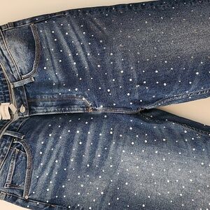 DRIFTWOOD Blue Crystal Embellished Highrise Straight Leg Jeans